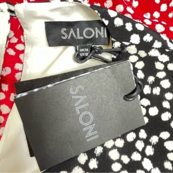 NWT SALONI Agnes Colorblock Midi Silk Dress Women Size 10 - Picture 7 of 13